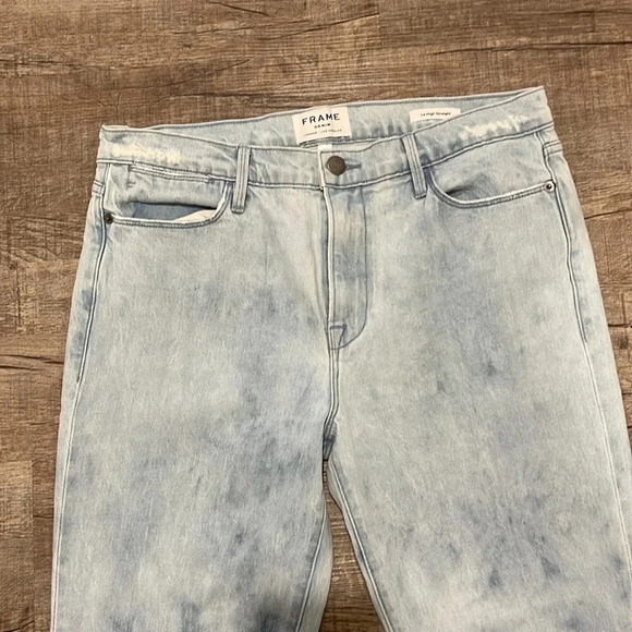 Frame - Denim Le High Straight Raw Hem Cloud Tie Dye Jeans - Size 31 - Picture 3 of 9